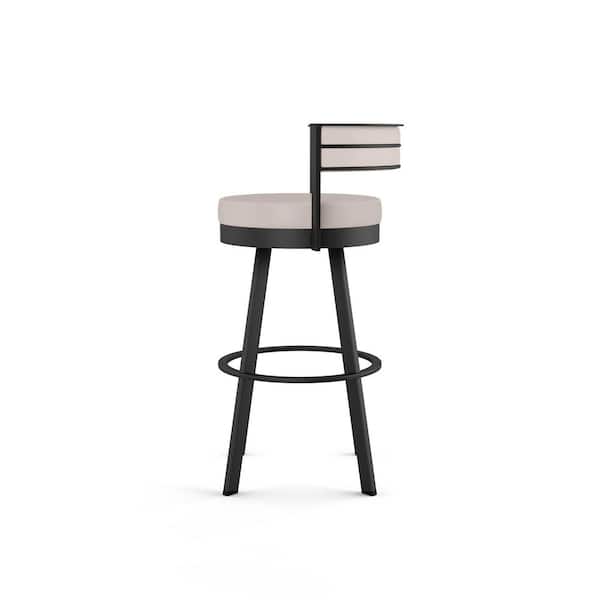 Browser 30 in. Cream Faux Leather Black Metal Swivel Bar Stool