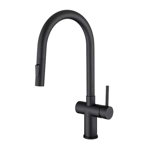 Flynama Single Handle Pull-Down Sprayer Kitchen Faucet in Matte Black