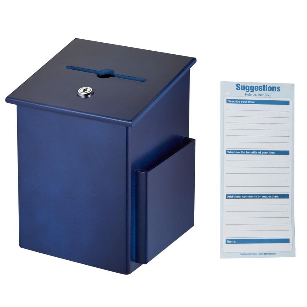 AdirOffice Squared Wood Locking Suggestion Box in Blue with Suggestion