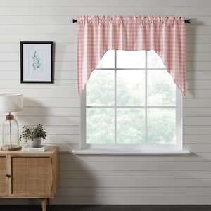 Annie Buffalo Check 36 in. L Cotton Swag Valance in Coral Soft White Pair