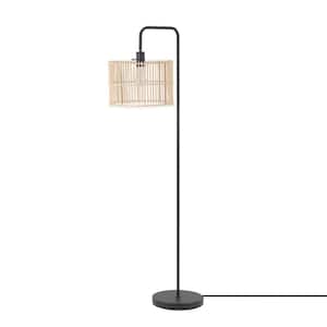 58 in. Matte Black Floor Lamp with Bamboo Shade, On/Off Rotary Switch on Socket