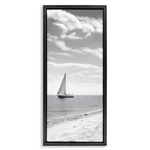 Lonely Sailboat View by LSR Design Studio Black Floater Frame Typography Graphic Art Print 25 in. x 11 in.