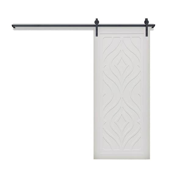 VeryCustom Zaftig Sway 42 in. x 84 in. Primed Wood Sliding Barn Door with Hardware Kit in Black