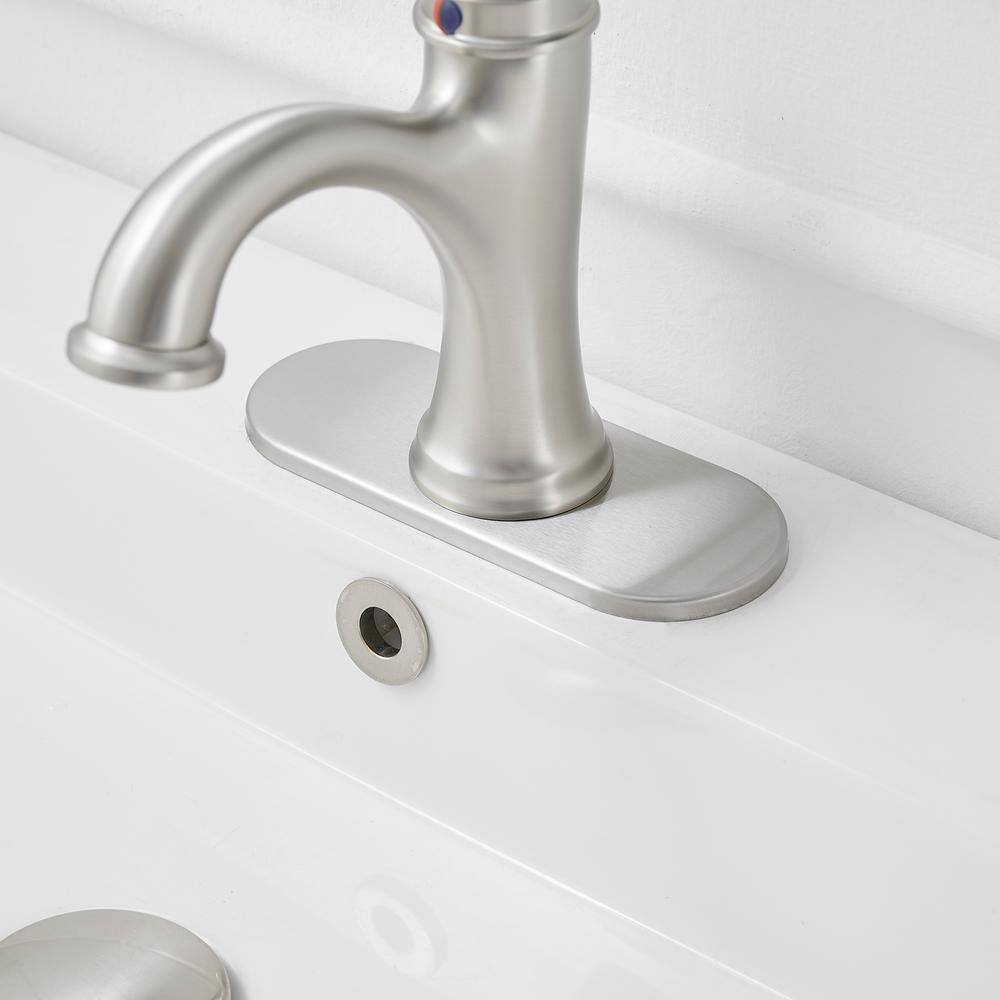 Nickel Single Handle Modern Bathroom Faucet with Deck Plate