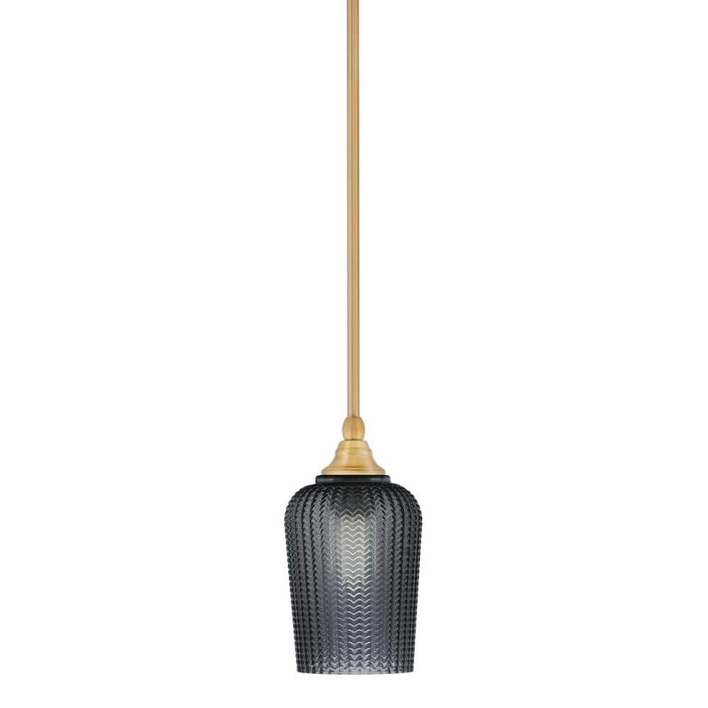 Sparta 100-Watt 1-Light New Age Brass Shaded Pendant Light Mini Pendant wit