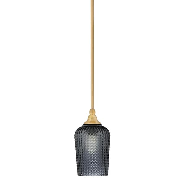 Unbranded Sparta 100-Watt 1-Light New Age Brass Shaded Pendant Light Mini Pendant with Smoke Textured Glass and No Bulb Included