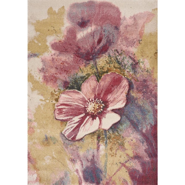 Islae Collections 5 ft. x 8  ft. Yellow Botanical;Organic Indoor Area Rug