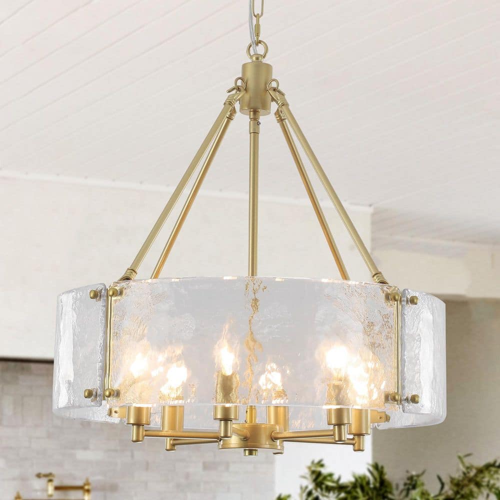ZJVAIVE 19.68 in. 6-Light Gold Drum Chandelier Modern Dimmable