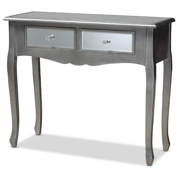 Baxton Studio Leonie 36 in. Silver Rectangle Wood Console Table with 2-Drawers