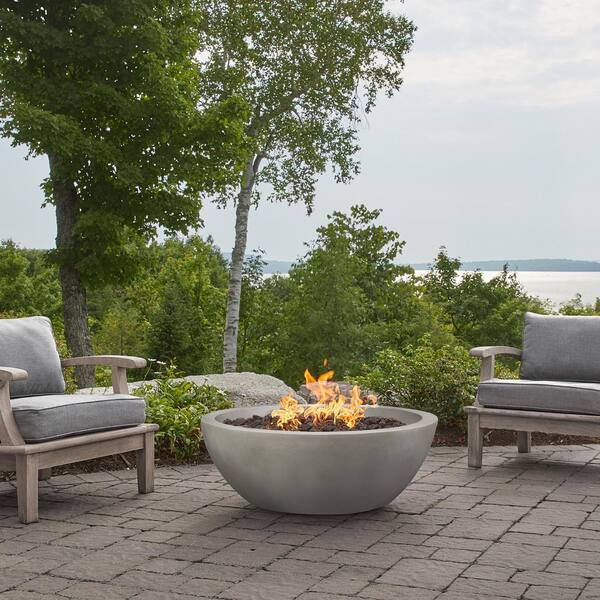 Pompton 38 In Round Concrete Composite Propane Fire Pit In Shade With Vinyl Cover 131lp Shd The Home Depot