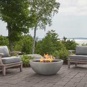 Pompton 38 in. Round Concrete Composite Natural Gas Fire Pit in Shade with Vinyl Cover