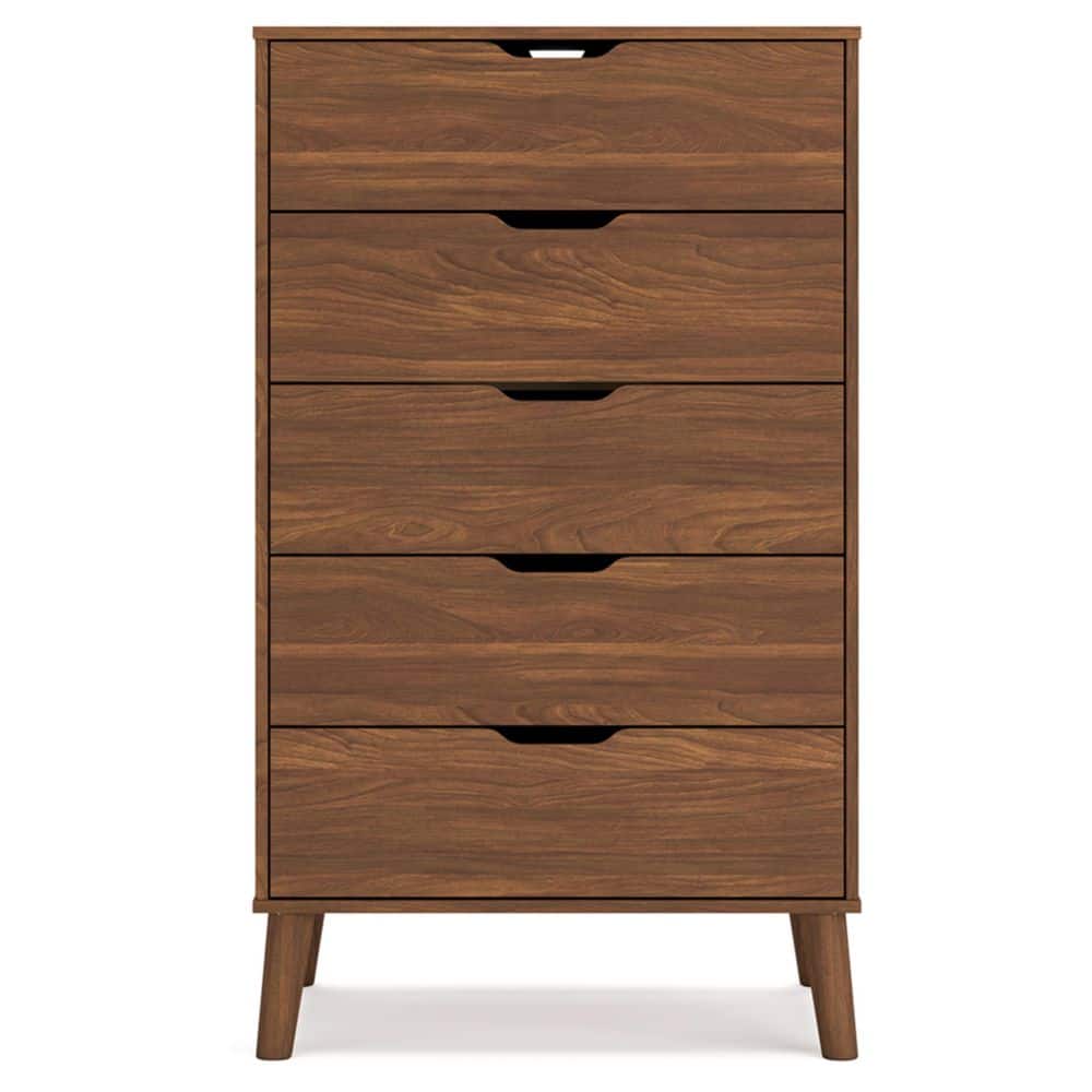 Auburn Brown 5-Drawer Mid-Century Modern Dresser