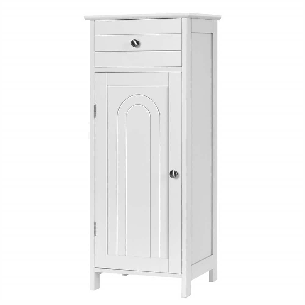 14 in. W x 12 in. D x 34.5 in. H White Freestanding Bathroom Linen Cabinet 