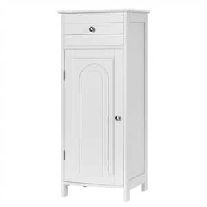 14 in. W x 12 in. D x 34.5 in. H White Freestanding Bathroom Linen Cabinet Floor Cabinet with Cupboard and Drawer