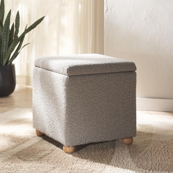 Becka Gray/Natural Boucle Square Storage Small Ottoman