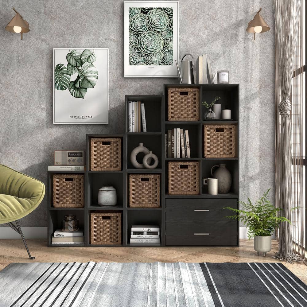 Black 6-Cube Stackable Wood Modular Bookcase