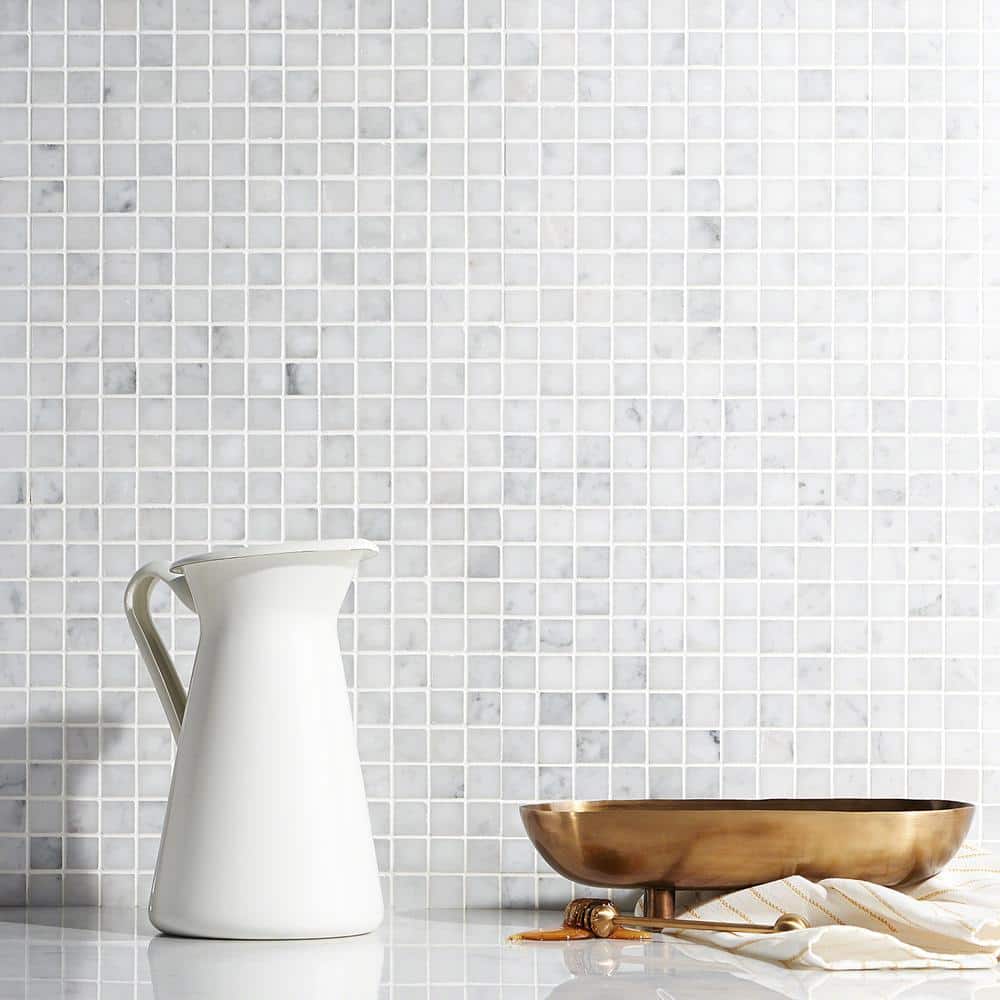White Carrara Marble 1x1 Square Mosaic Wall Tile