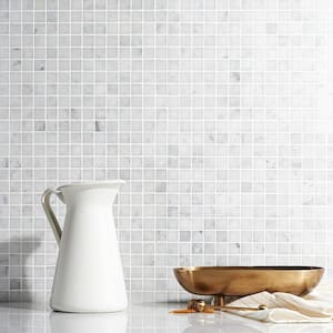 White Carrera Squares 12 in. x 12 in. Polished Marble Mosaic Tile