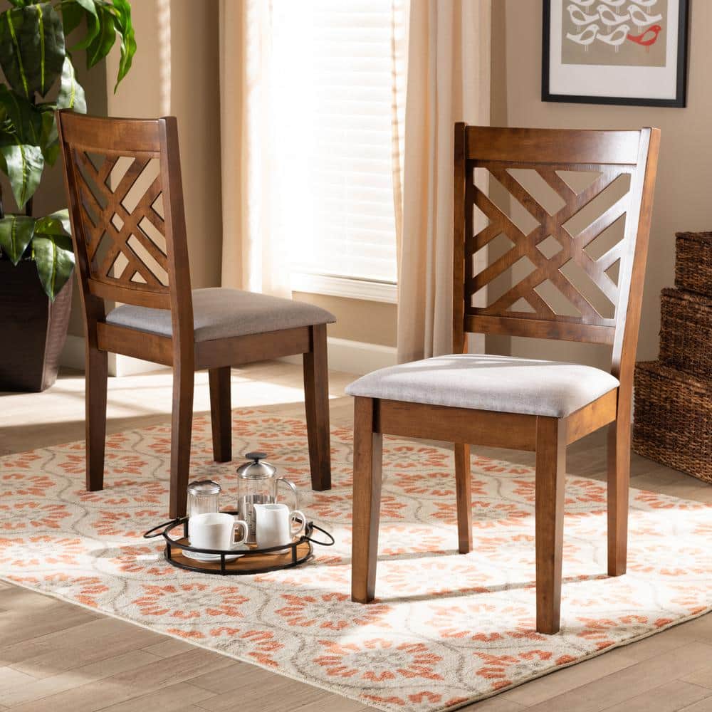 Caron Contemporary Grey Fabric and Walnut Wood Dining Chair Set