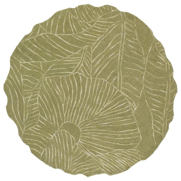 Soho 6 ft. x 6 ft. Round Green Oversized Leaf Area Rug