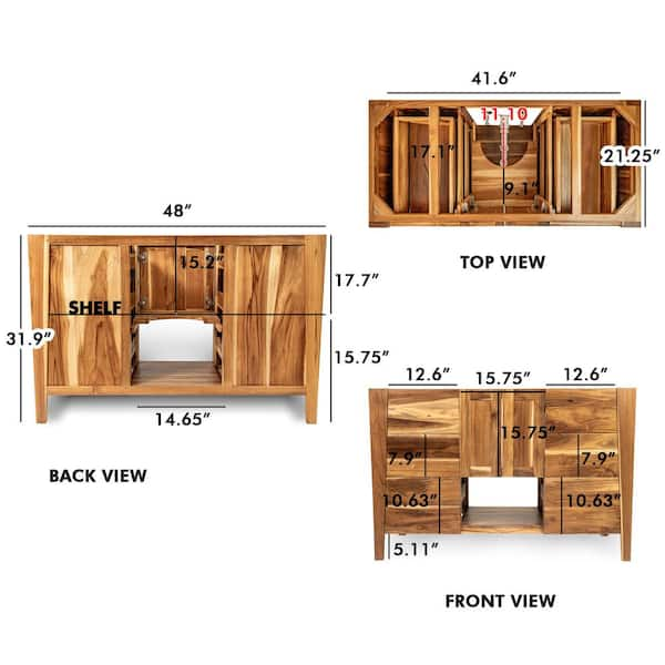 EcoDecors Significado 36 in. L Teak Vanity Cabinet Only in Natural Teak  ST-BT-36-1 - The Home Depot