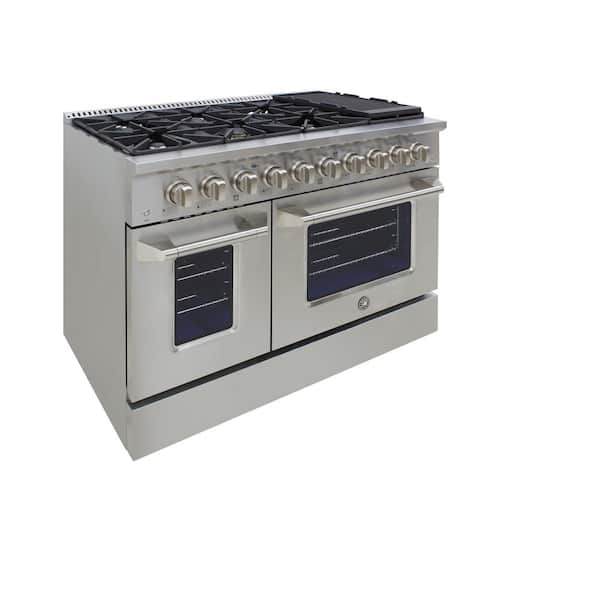 48 in. Double Oven 3.5 and 2 cu. ft. Gas Range in Stainless Steel