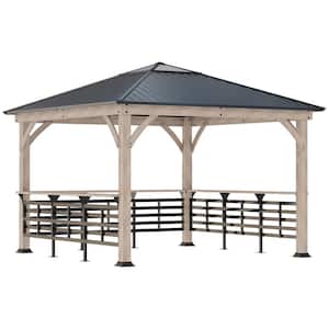 11 ft. x 11 ft. Natural and Bark Brown Outdoor Gazebo Grill Canopy with Bar Counters