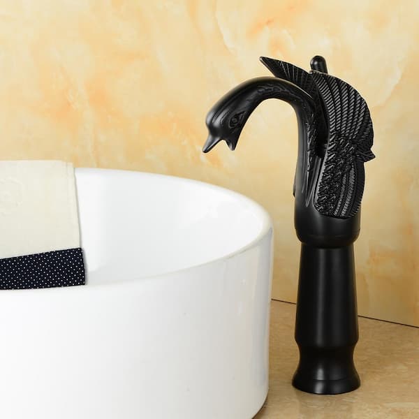 1 Lever Handle Swan Arc Bathroom top Sink Swivel Faucet + Pop Up Drain - Matte Black