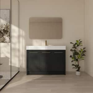 Elegant 48 in. W x 18.1 in. D x 35.1 in. H Single Sink Freestanding Bath Vanity in Black with White Resin Top