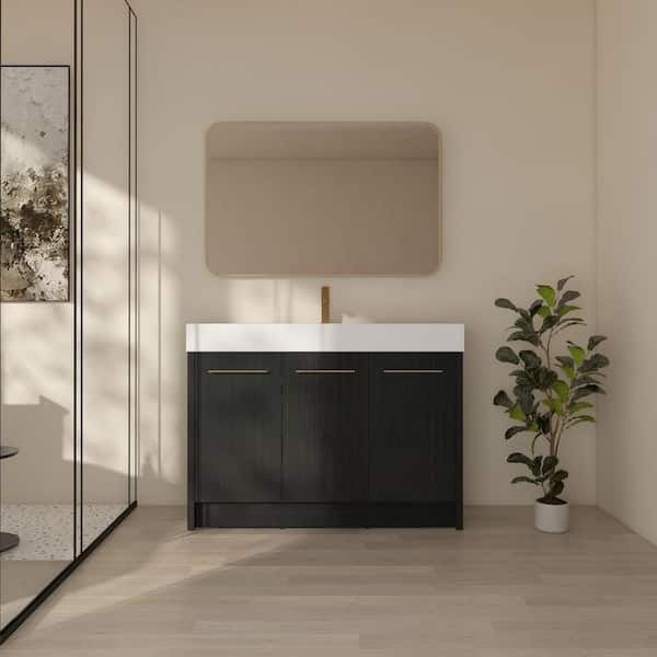 UPIKER Elegant 48 in. W x 18.1 in. D x 35.1 in. H Single Sink Freestanding Bath Vanity in Black with White Resin Top