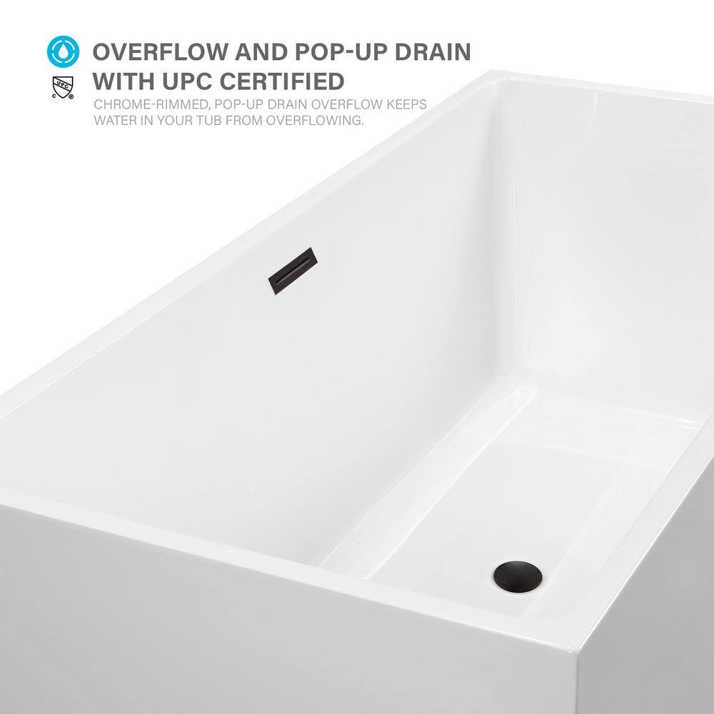 White Acrylic 59" Freestanding Soaking Bathtub