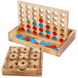 Rustic Decor Wood Strategy Board Games Set with Tic Tac Toe and 4 in a Row Table Games for Families