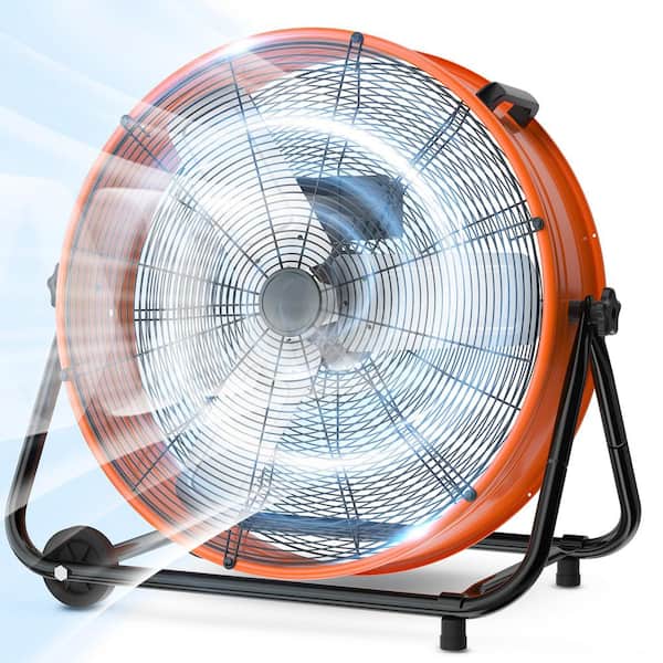 24 in. Industrial Drum Fan, 3-Speed ​​8900 CFM High Velocity Air Mover for Warehouse, Workshop, Factory, Orange
