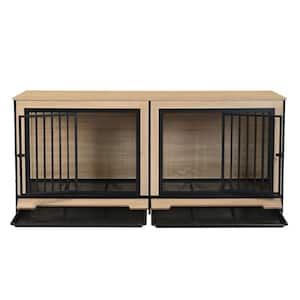 Dog Crate Furniture with 2-Combined Room, XL Large Double Dog Cage Furniture with Tray, Wooden Dog Kennel Furniture