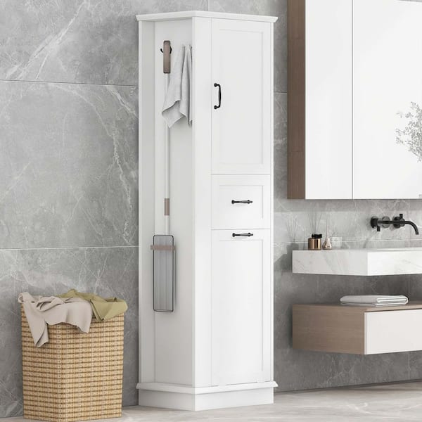 20 in. W x 14 in. D x 64 in. H White Linen Cabinet, Tall Storage Cabinet with Tilt-Out Compartment, Adjustable Shelves