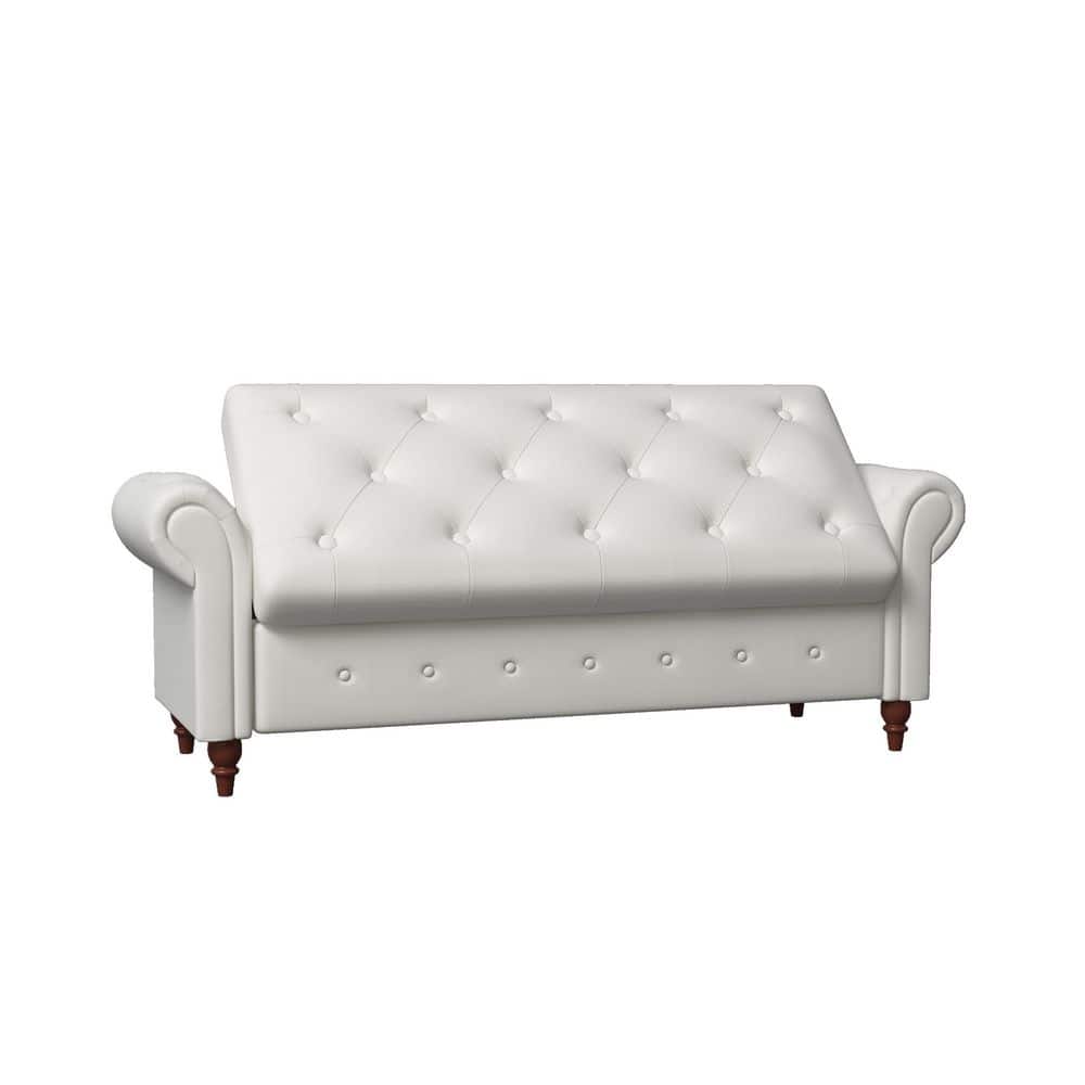 Beige Bed Storage Bench with Rolled Arms 24.4 in. H x 63 in. W x 22 in. D
