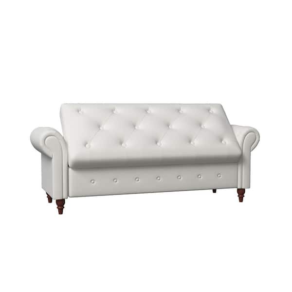 Unbranded Beige Bed Storage Bench with Rolled Arms 24.4 in. H x 63 in. W x 22 in. D