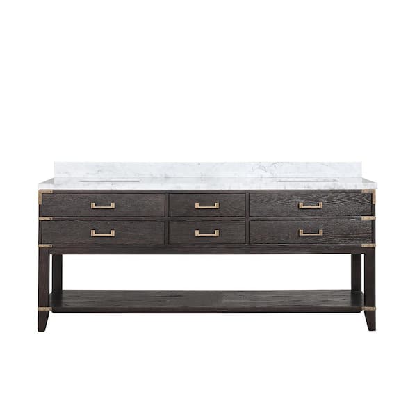 Irvington 80 in W x 22 in D Brown Oak Double Bath Vanity and Carrara Marble Top