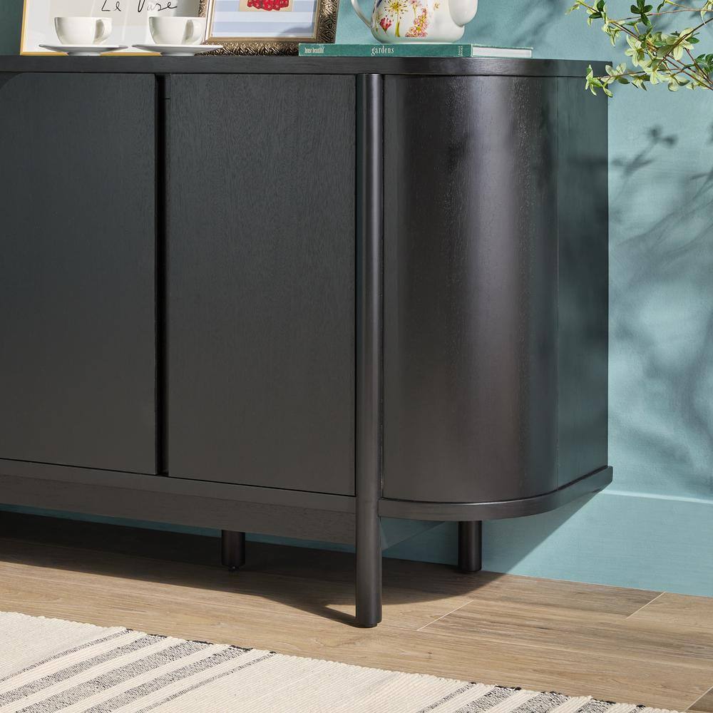 Ezra 70" Black Solid Wood Curved Sideboard Cabinet