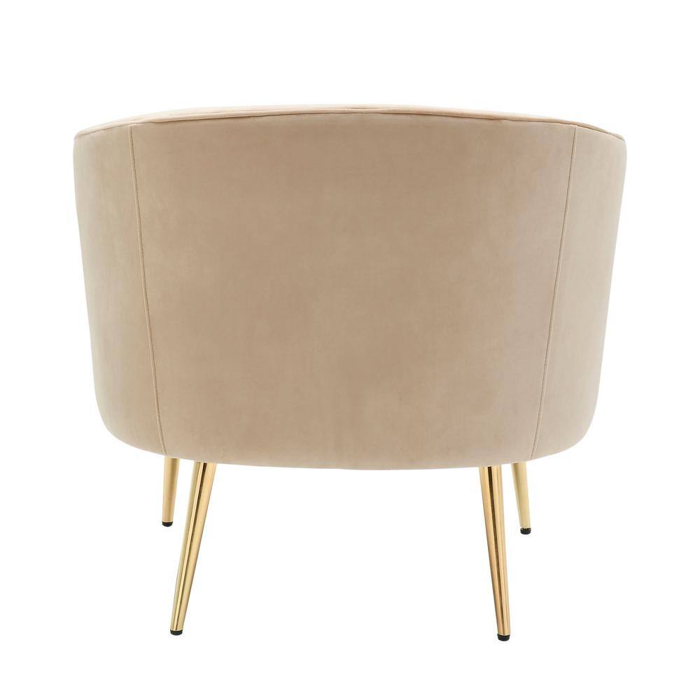 Champagne Velvet Barrel Accent Chair with Gold Metal Legs