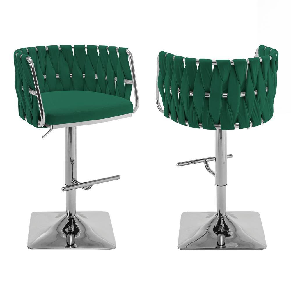 Debra 34 in. Upholstered Green Low Back Metal Frame Adjustable Bar Stool With Velvet Fabric (Set of 2) price history on PriceWatchPro