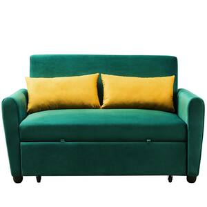 KINWELL 57.1 in. Brown Multifunctional Full-Size Soft Velvet Sofa Bed ...
