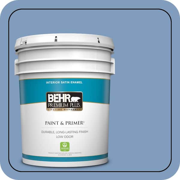 BEHR PREMIUM PLUS 5 gal. #M530-4 Washed Denim Satin Enamel Low Odor Interior Paint & Primer