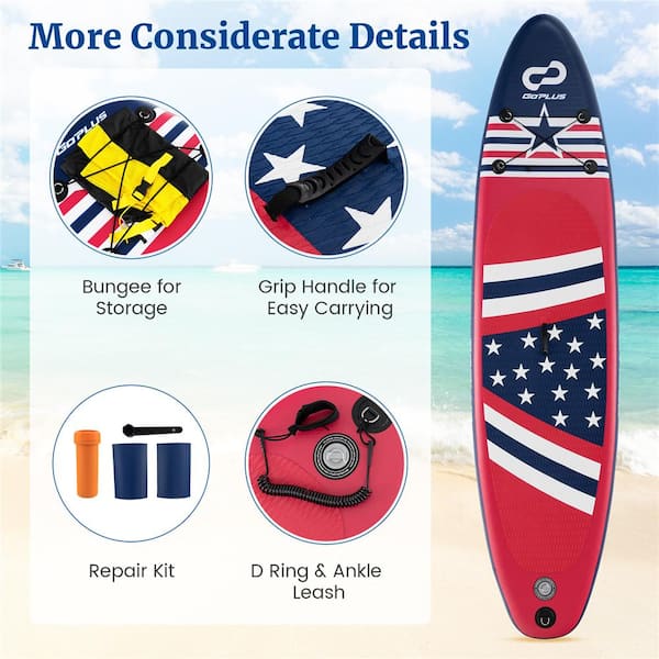 Costway 120 in. Red PVC Inflatable SUP Board Portable