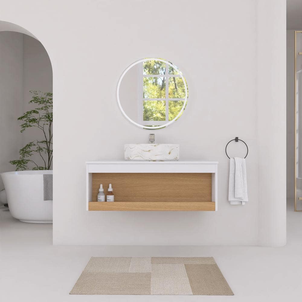 36 in. Single Floating Bath Vanity with Golden and White Ceramic Vessel Sink Unassembled price history on PriceWatchPro