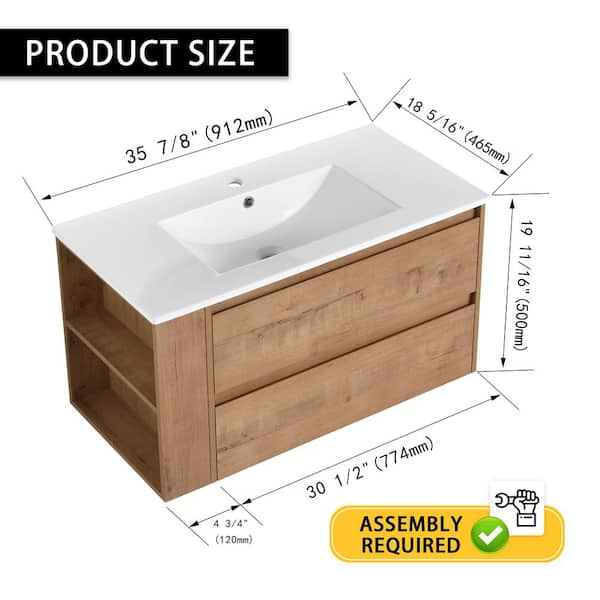 FAMYYT 36 in. W x 18.3 in. D x 19.7 in. H Single Sink Floating