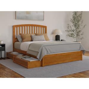 Lucia Light Toffee Natural Bronze Solid Wood Frame Queen Platform Bed with Panel Footboard Storage Drawers