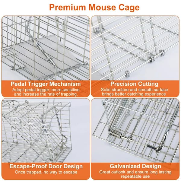 Unbranded - Foldable Indoor/Outdoor Rat Cage Trap Humane Live Rodent Galvanized Iron Control Bait Catch with Detachable L-Shaped Rod