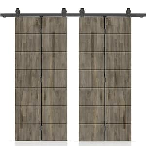 72 in. x 84 in. Hollow Core Weather Gray Stained Pine Wood Double Bi-Fold Door with Sliding Hardware Kit