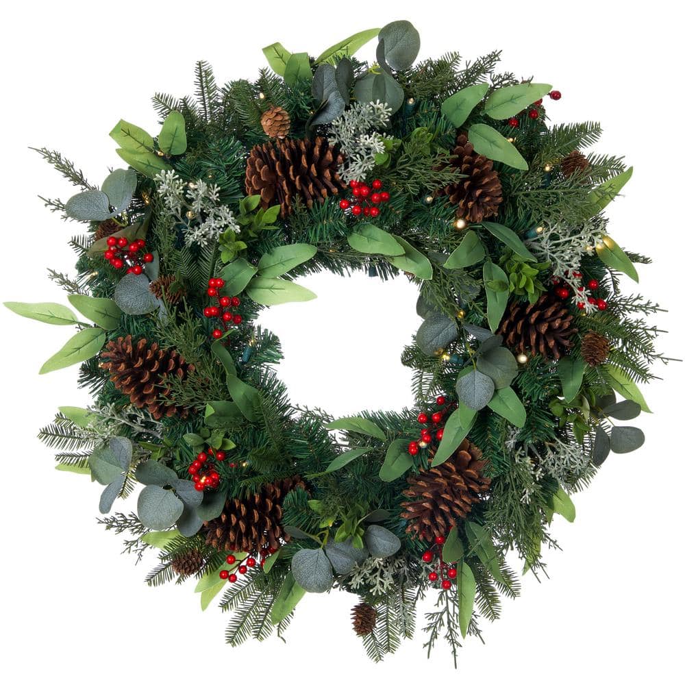 30 Inch Pre-Lit Pine Christmas Wreath with LED Lights